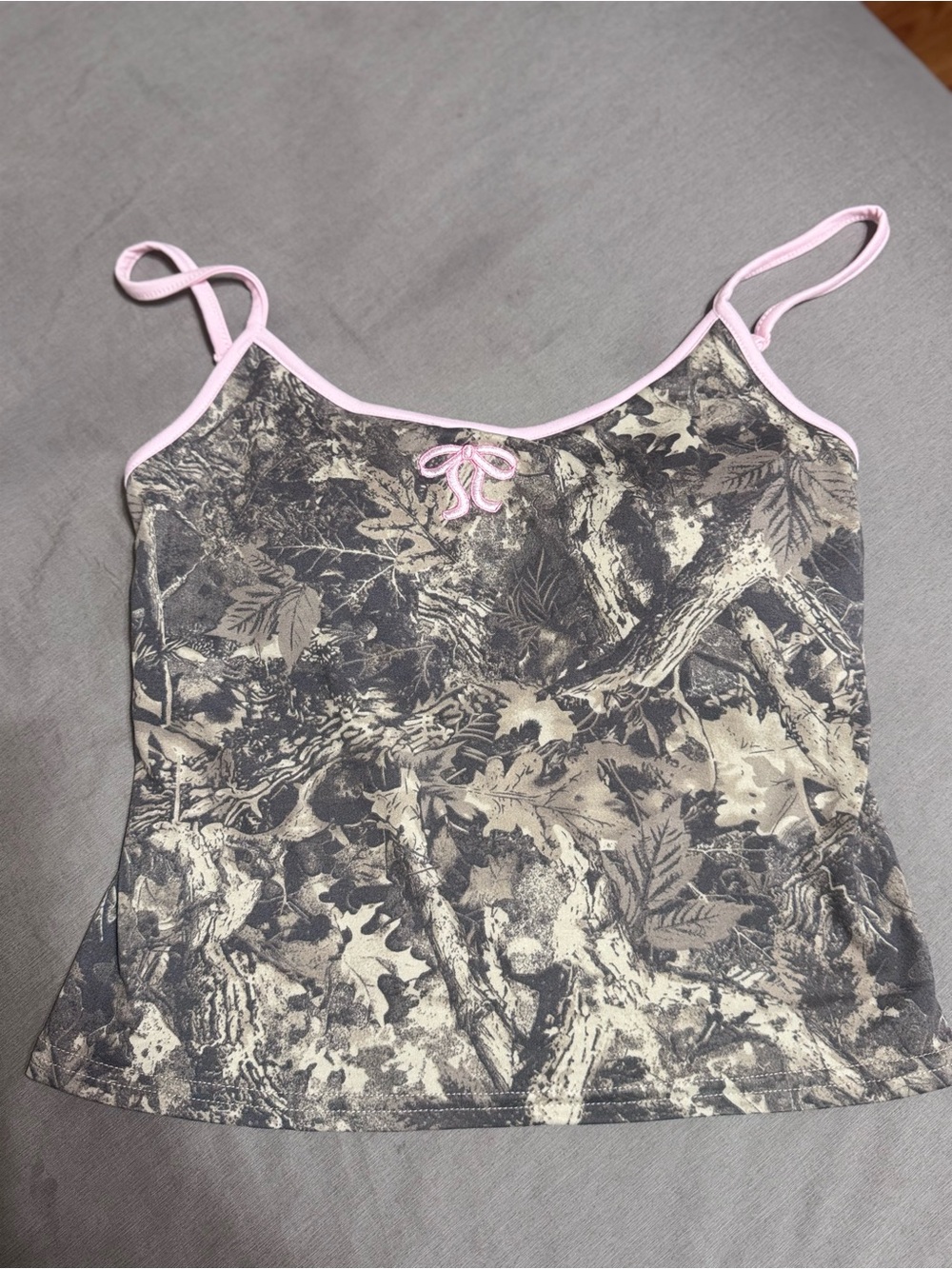 Streetwear Society Woodland Print Cami with Pink Trim